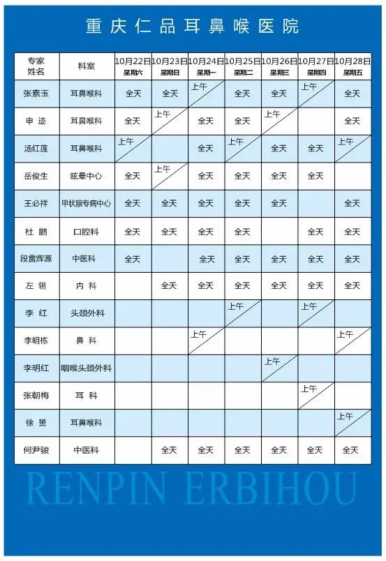 重庆耳鼻喉医院出诊表